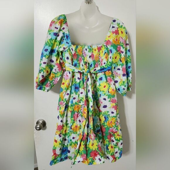 Karlie: Bright Floral Poplin Tier Tie Back Dress size M - Picture 10 of 11